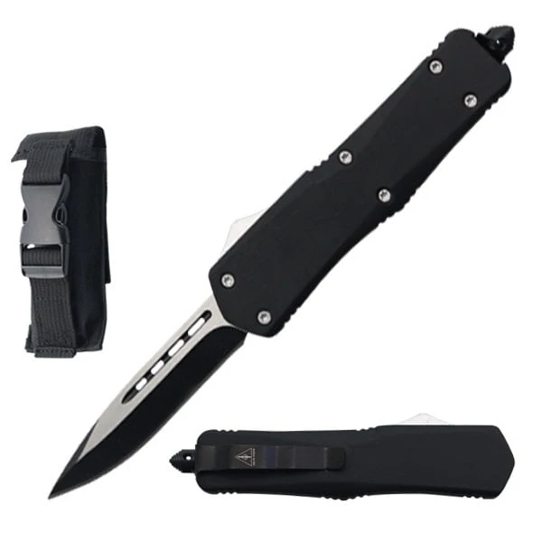 9" Black Tactical Recon OTF Combat Drop Point Blade Knife 1 9" Black Tactical Recon OTF Combat Drop Point Blade Knife
