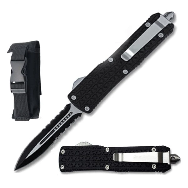 8.5" Black Delta Force OTF Dual Action Serrated Blade Knife 1 8.5" Black Delta Force OTF Dual Action Serrated Blade Knife