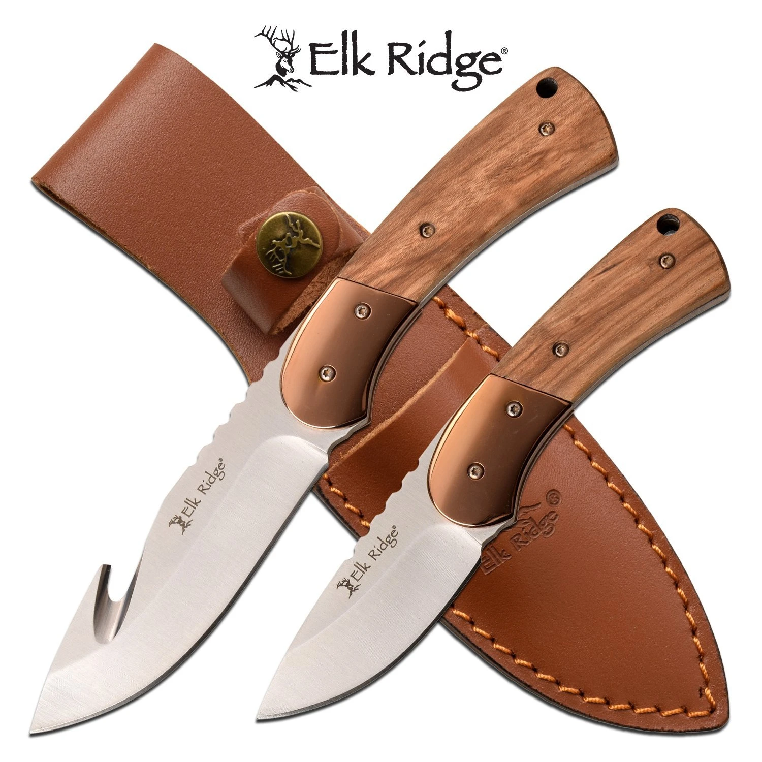Elk Ridge Fixed Blade Hunting Knife Set Natural Pakkawood Handle 1 Elk Ridge Fixed Blade Hunting Knife Set Natural Pakkawood Handle