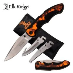 Elk Ridge Inter-changeable Blade Folding Pocket Knife Orange Camo