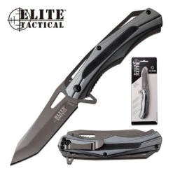 Elite Tactical Manual Folding Pocket Knife Gray Aluminum And G10 Handle