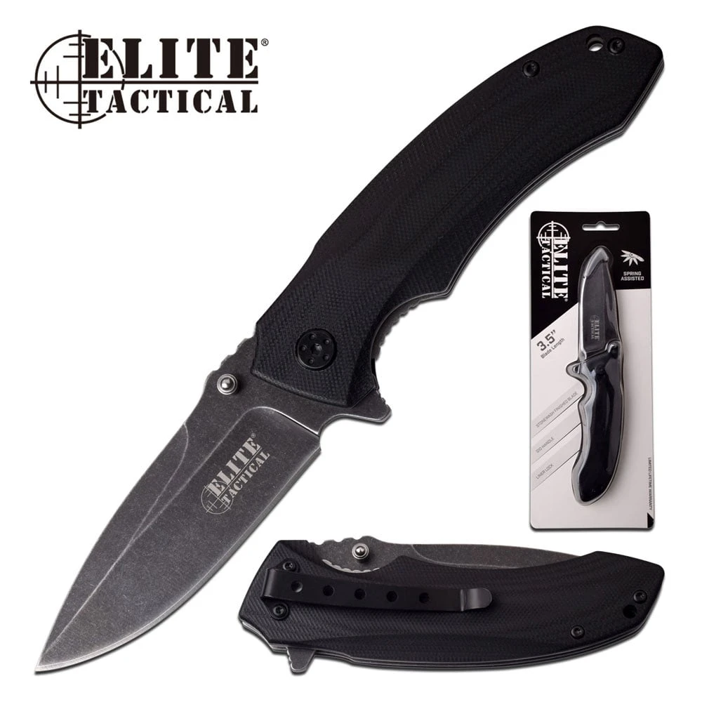 Elite Tactical Spring Assisted Knife 8.25 Inch Black Pocket Knife 1 Elite Tactical Spring Assisted Knife 8.25 Inch Black Pocket Knife