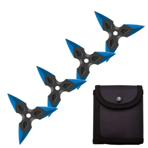 4 Pc Black/Blue Finish Three-Pointed Triangle Throwing Ninja Stars Shuriken -KNIFE IMPORT Shop FL20704 5