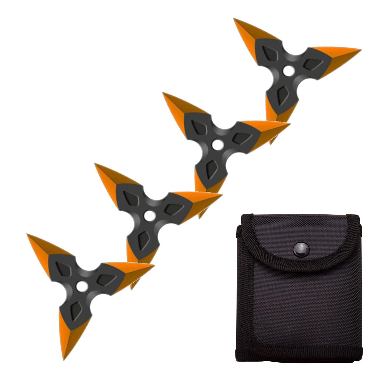 4 Pc Black/Orange Finish Three-Pointed Triangle Throwing Ninja Stars Shuriken 1 4 Pc Black/Orange Finish Three-Pointed Triangle Throwing Ninja Stars Shuriken