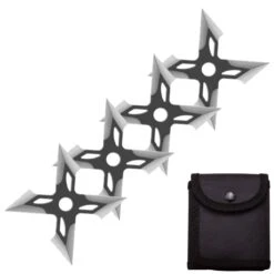 4 Pc Black/Satin Finish Four-Pointed X Throwing Ninja Stars Shuriken