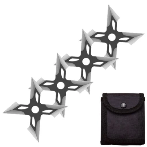 4 Pc Black/Satin Finish Four-Pointed X Throwing Ninja Stars Shuriken -KNIFE IMPORT Shop FL20706 2