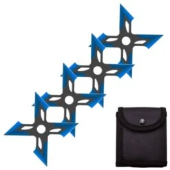 4 Pc Black/Blue Finish Four-Pointed X Throwing Ninja Stars Shuriken
