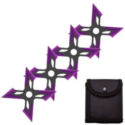 4 Pc Black/Purple Finish Four-Pointed X Throwing Ninja Stars Shuriken