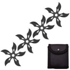 4 PC Set Stonewash Finish Ninja Throwing Stars Shuriken Knife Curve Blade Five-Sided