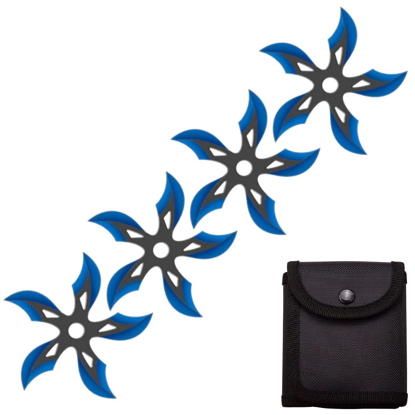 4 PC Set Black/Blue Finish Ninja Throwing Stars Shuriken Knife Curve Blade Five-Sided 1 4 PC Set Black/Blue Finish Ninja Throwing Stars Shuriken Knife Curve Blade Five-Sided