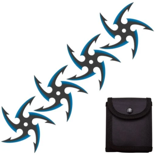 4 PC Set Black/Blue Finish Cyclone Ninja Throwing Stars Shuriken Knife Five-Sided -KNIFE IMPORT Shop FL20709 5