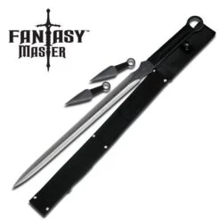 28" Ninja Sword With 6" Kunai Throwers Set - Rough Finish