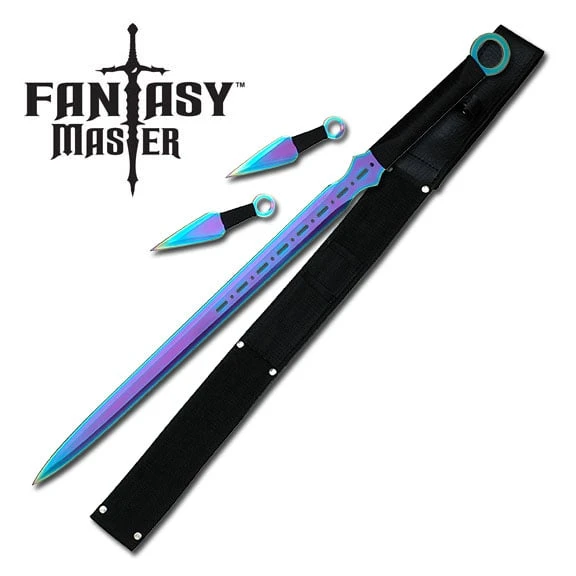 28 Inch Ninja Sword With 6 Inch Kunai Throwers Set - Rainbow 1 28 Inch Ninja Sword With 6 Inch Kunai Throwers Set - Rainbow