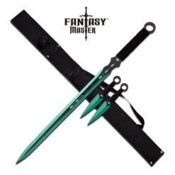 Fantasy Master 3 Piece Set Ninja Sword And Throwing Knife Set Green