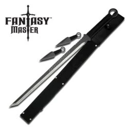 28" Ninja Sword With 6" Kunai Throwing Knives Set - Two Tone Blade