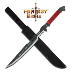 28 Inch Black Fantasy Sword With Red Cord Wrapped Handle