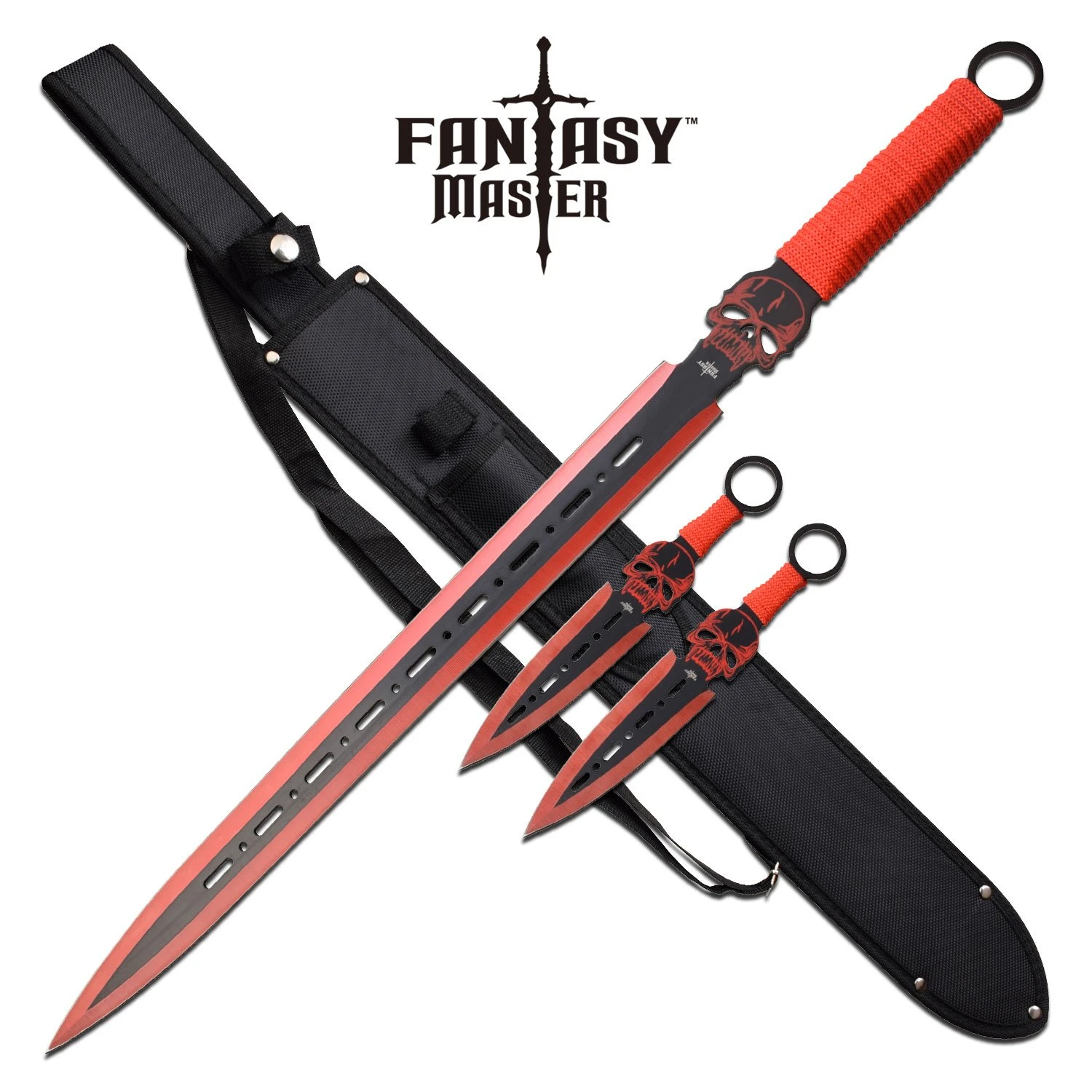 Red Skull Ninja Sword With Throwing Knives Set 1 Red Skull Ninja Sword With Throwing Knives Set