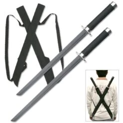 2 Piece Ninja Sword Set With Cast Metal Guards And Pommels