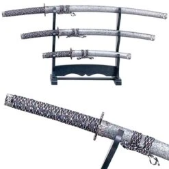 Decorative Samurai Sword Set - Silver And Grey