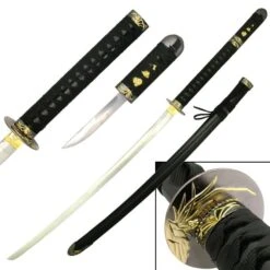Black And Gold Samurai Katana Sword With Hidden Tanto