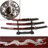 3 Piece Samurai Sword Set Burgundy Color - Dragon Design