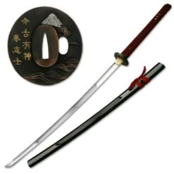 Hand Sharpened Carbon Steel Katana With Sword Red Scabbard