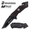Marines Mtech Tactical Spring Assisted Folding Knife - Black Handle With Medallion