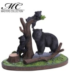 Home Decor Resin Black Bear With Cubs Display With Stand