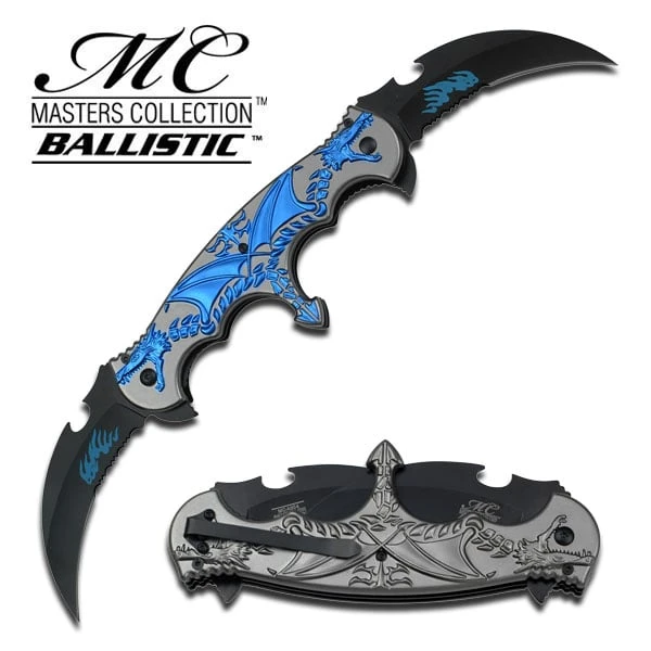 Fantasy Blue Dragon Design Two Bladed Spring Assist Folder Knife 1 Fantasy Blue Dragon Design Two Bladed Spring Assist Folder Knife