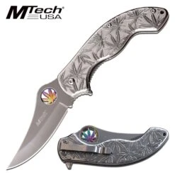 Marijuana Leaf Pocket Knife Silver Spring Assisted Knife