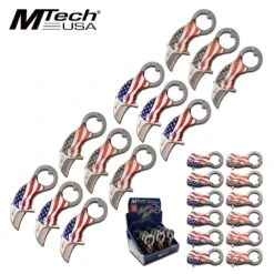 Mtech 4.3 Inch US Flag Spring Assisted Knife 12 Piece POP Box