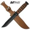 12" Mtech Combat Knife With Wood Handle & Leather Sheath