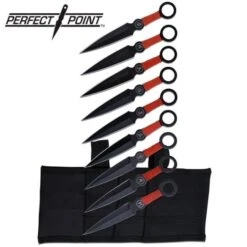 9 Piece Black Stainless Steel Ninja Throwing Knives With Sheath - 6 Inch Overall