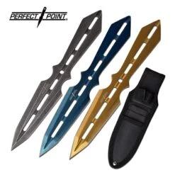 Throwing Knife 3 Piece Set Assorted Color Blue Gold Stonewash