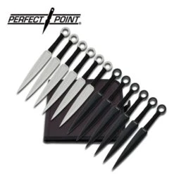 8.5" Kunai Style Throwing Knife Set Of 12 - Silver Black
