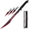 Red Ninja Sword Full Tang Machete Tactical Blade 3 Pcs Kunai Throwing Knife Set