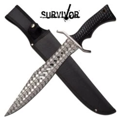 Survivor Fixed Blade Knife 17.25 Inch Bowie Survival Knife Black Handle