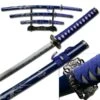 3 Piece Samurai Sword Set - Blue Carved Dragon On Scabbard